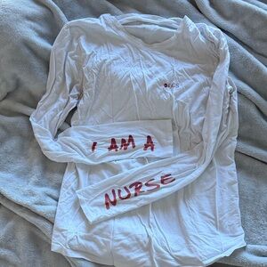 Figs White Long Sleeve Top with Red Print